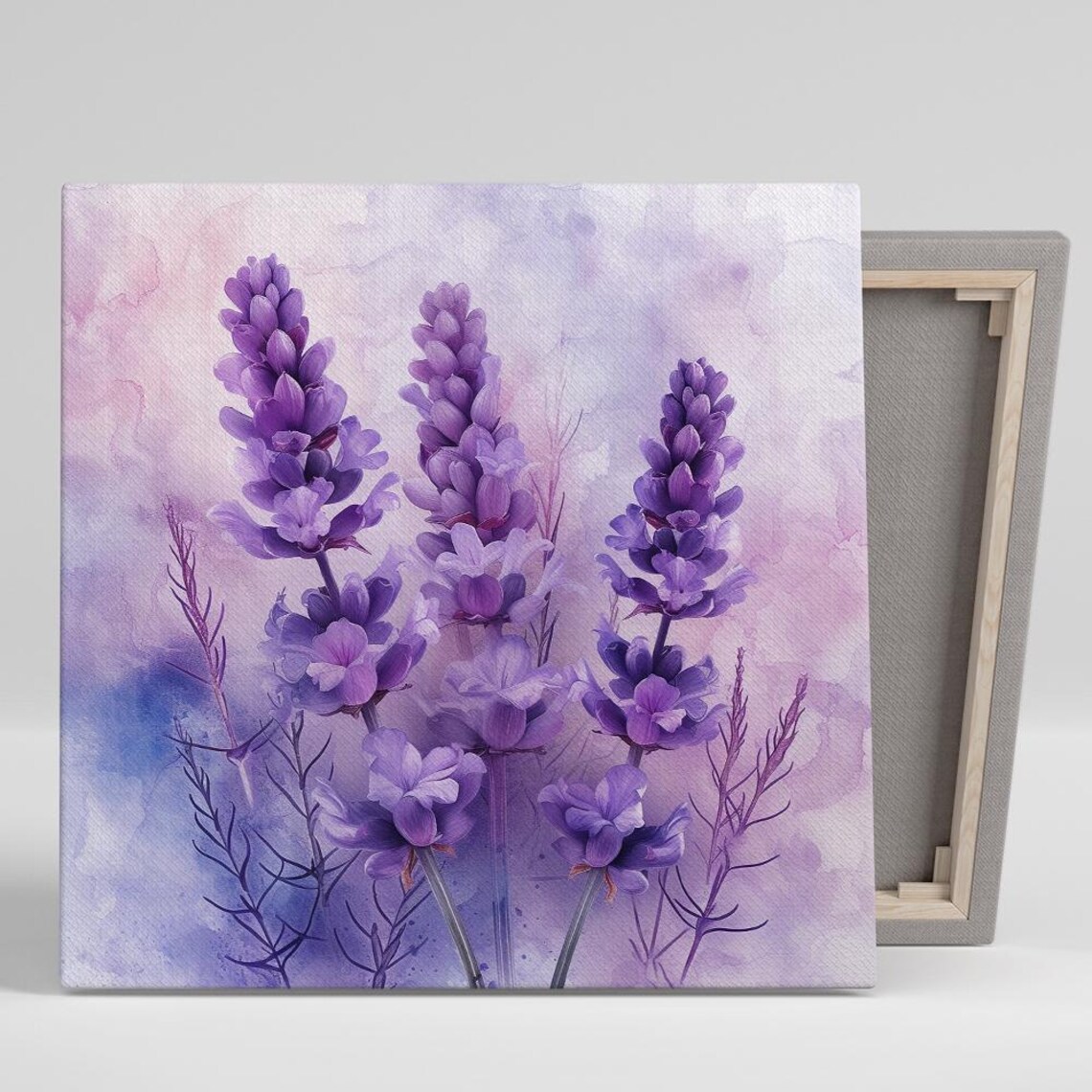 Purple Lavender Sprigs Watercolor Soft Pastel Floral Wall Art