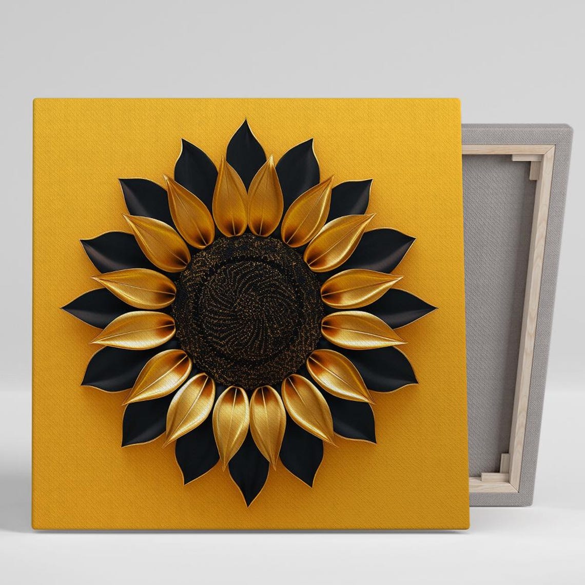 Black Gold Sunflower Dramatic 3D Floral Elegant Statement Art Poster