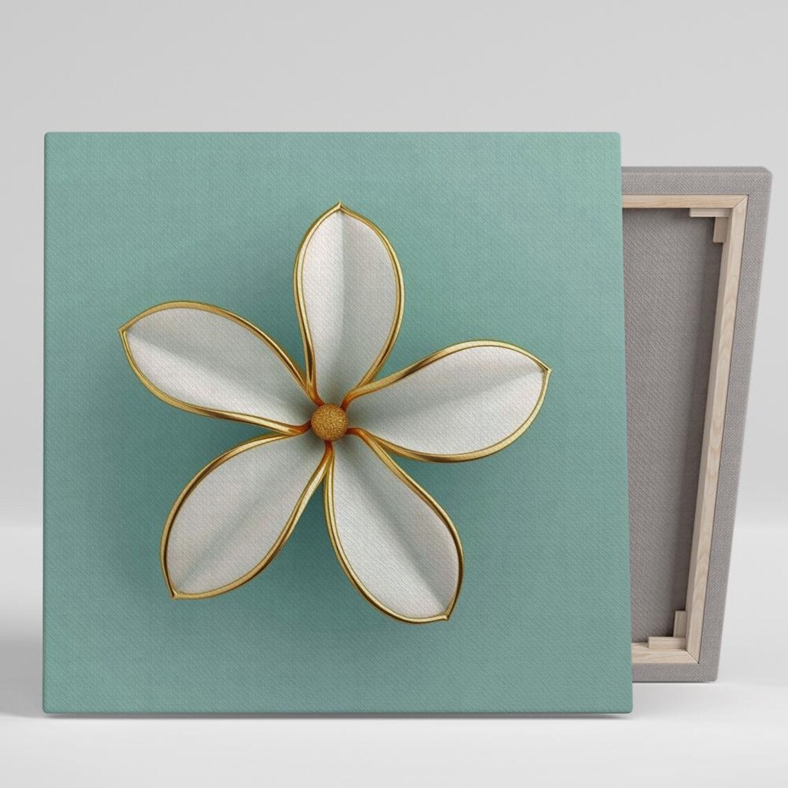 White Plumeria Flower Gold Edges Teal Background Tropical Glam Poster
