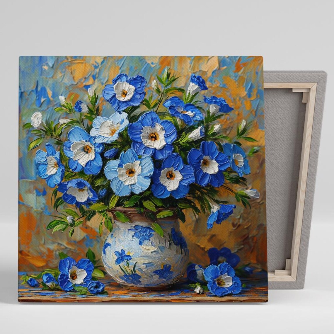 Blue White Nemesia Bouquet Impressionist Floral Oil Painting Poster