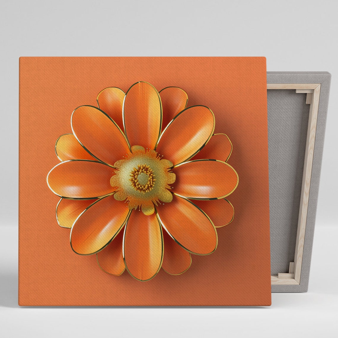 Orange Marigold 3D Bloom Gold Edge Sunset Orange Background Art Poster