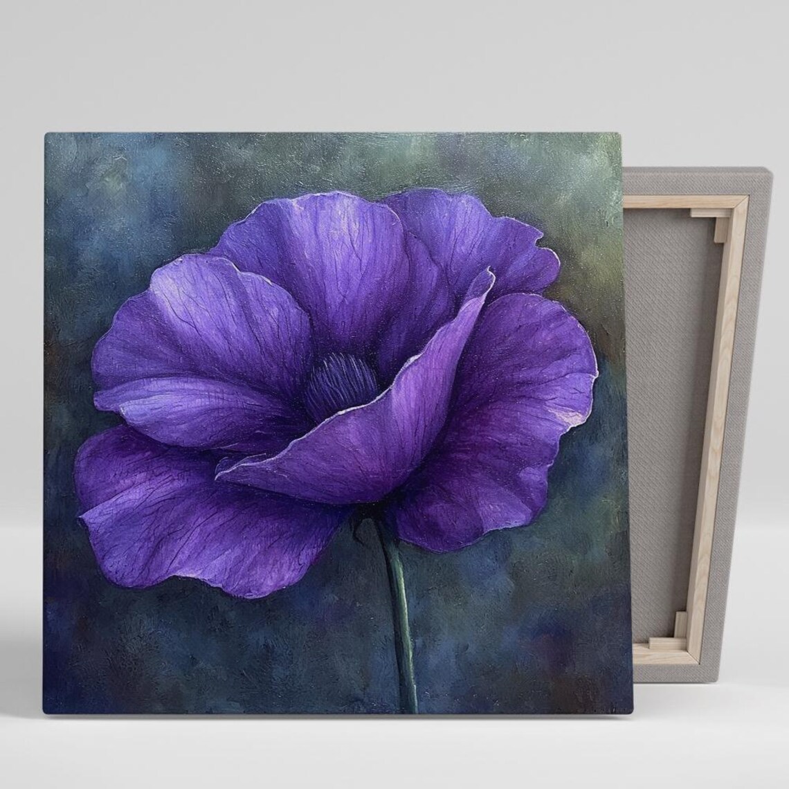 Deep Purple Anemone Flower Dark Moody Oil Painting Floral Art Poster