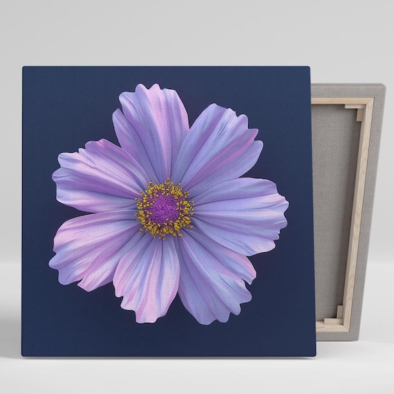 Lavender Cosmos Wavy Petals Navy Background Dreamy Floral Poster