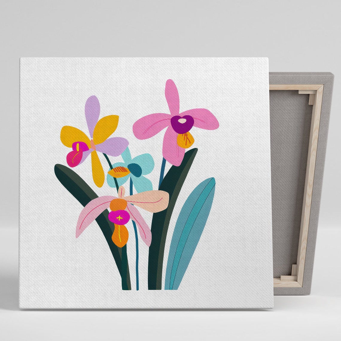 Colorful Abstract Orchids Modern Flat Illustration Floral Wall Art