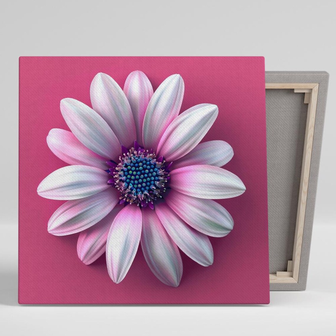 White Pink Daisy With Blue Center On Magenta Background Art Poster