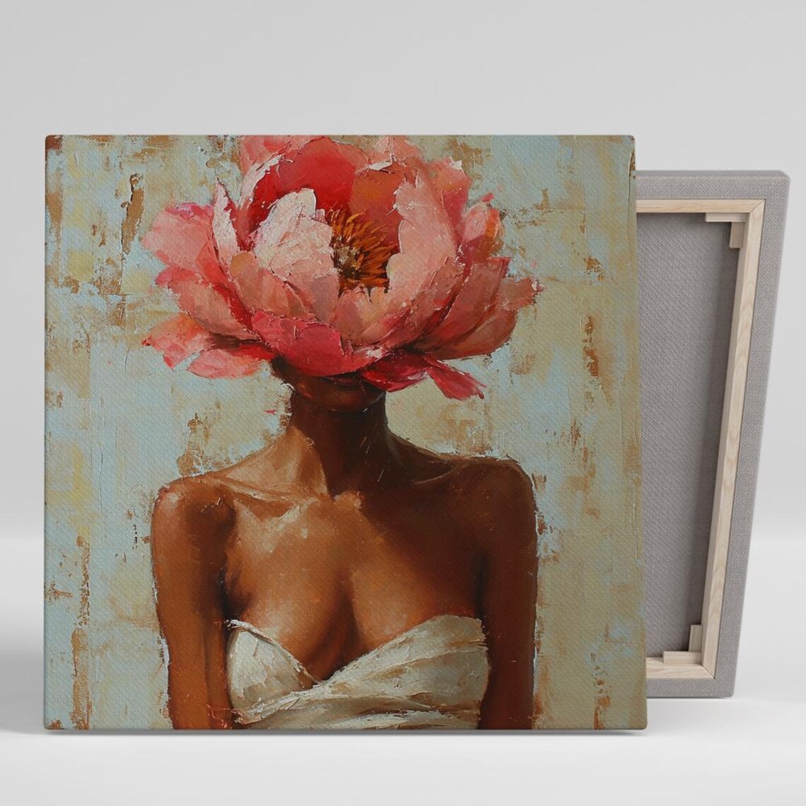 Surreal Peony Woman Bloom Portrait Contemporary Floral Art Print