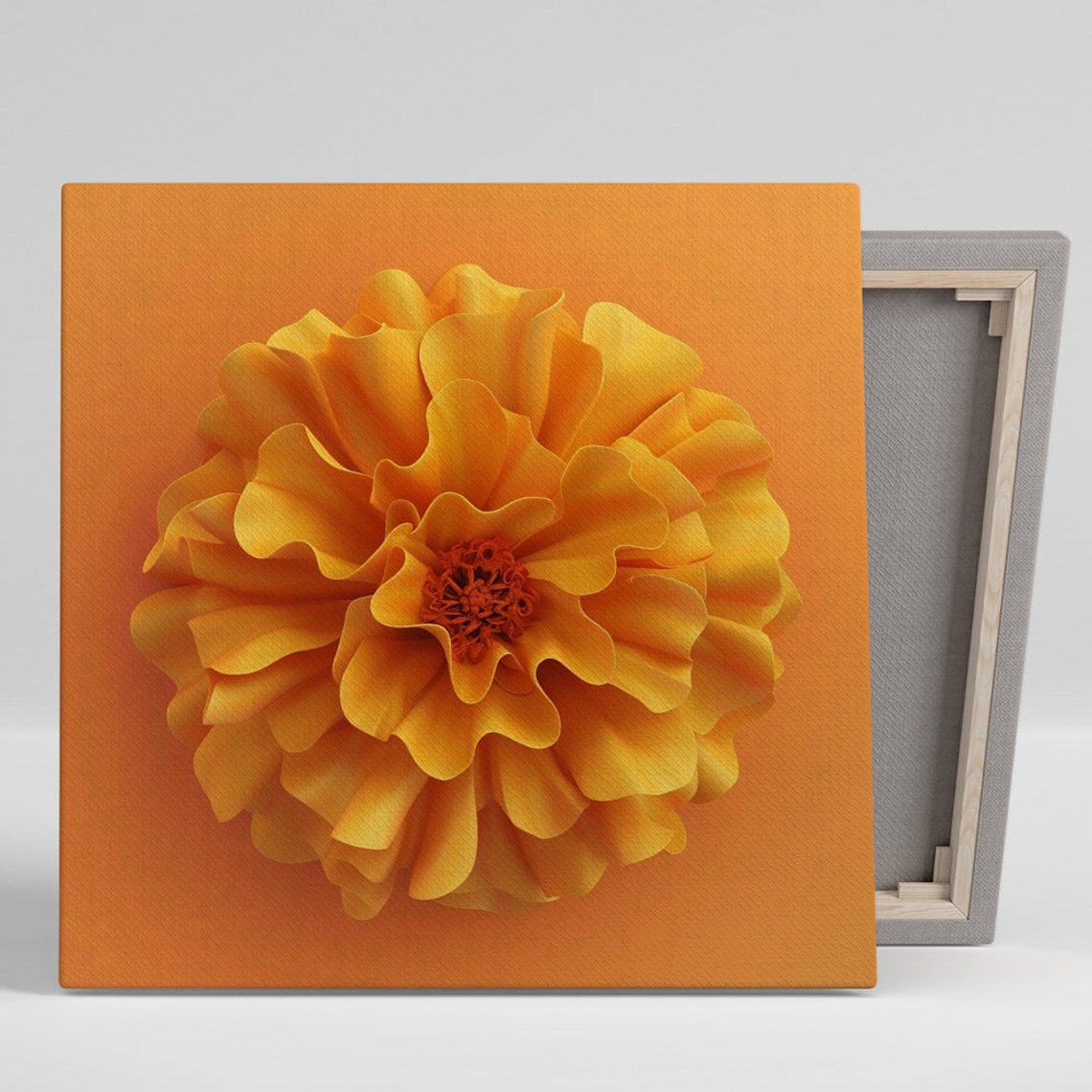 Golden Marigold Bloom Layered Petals Warm Orange Background Art Poster