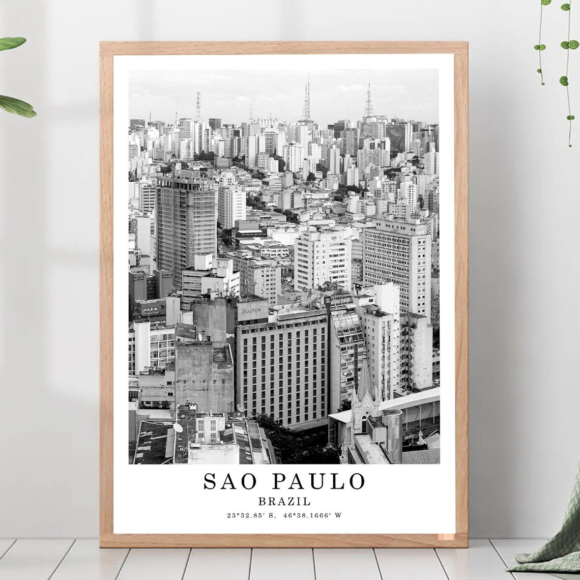 Sao Paulo Travel Poster, Black And White City Print