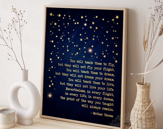 Mother Teresa Quote Art Print, Gold Lettering