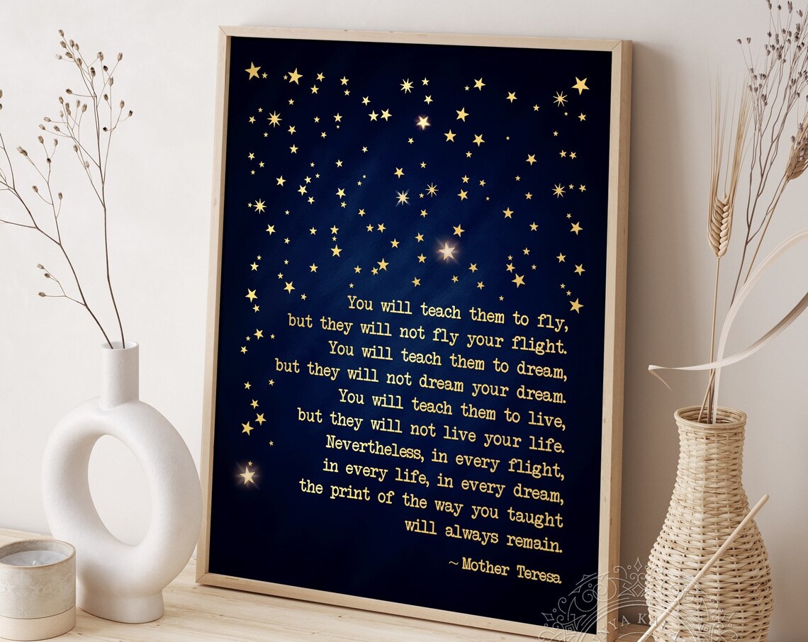 Mother Teresa Quote Art Print, Gold Lettering