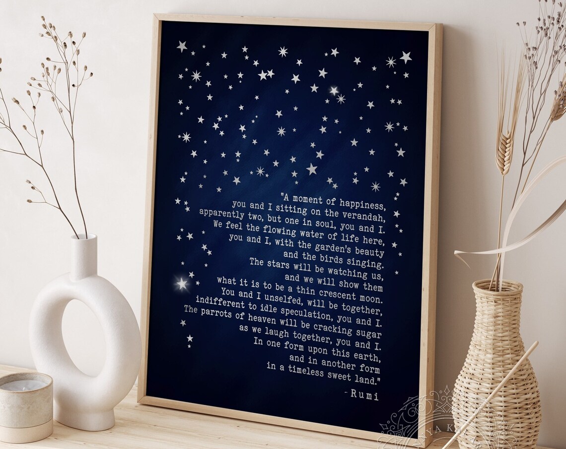 Rumi A Moment Of Happiness Poem Starry Night Sky Love Art Print