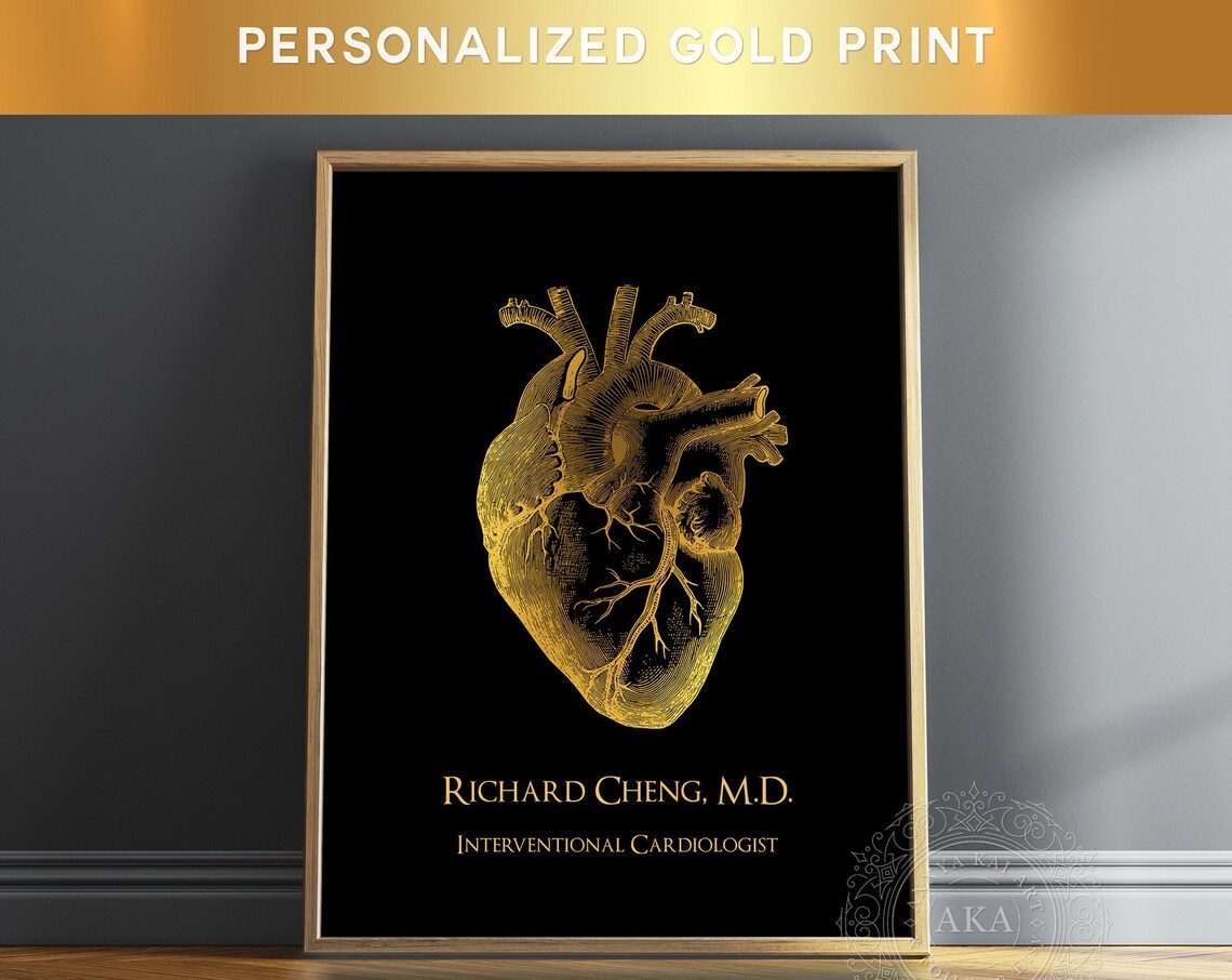 Personalized Doctor Gold Anatomical Heart Art Print