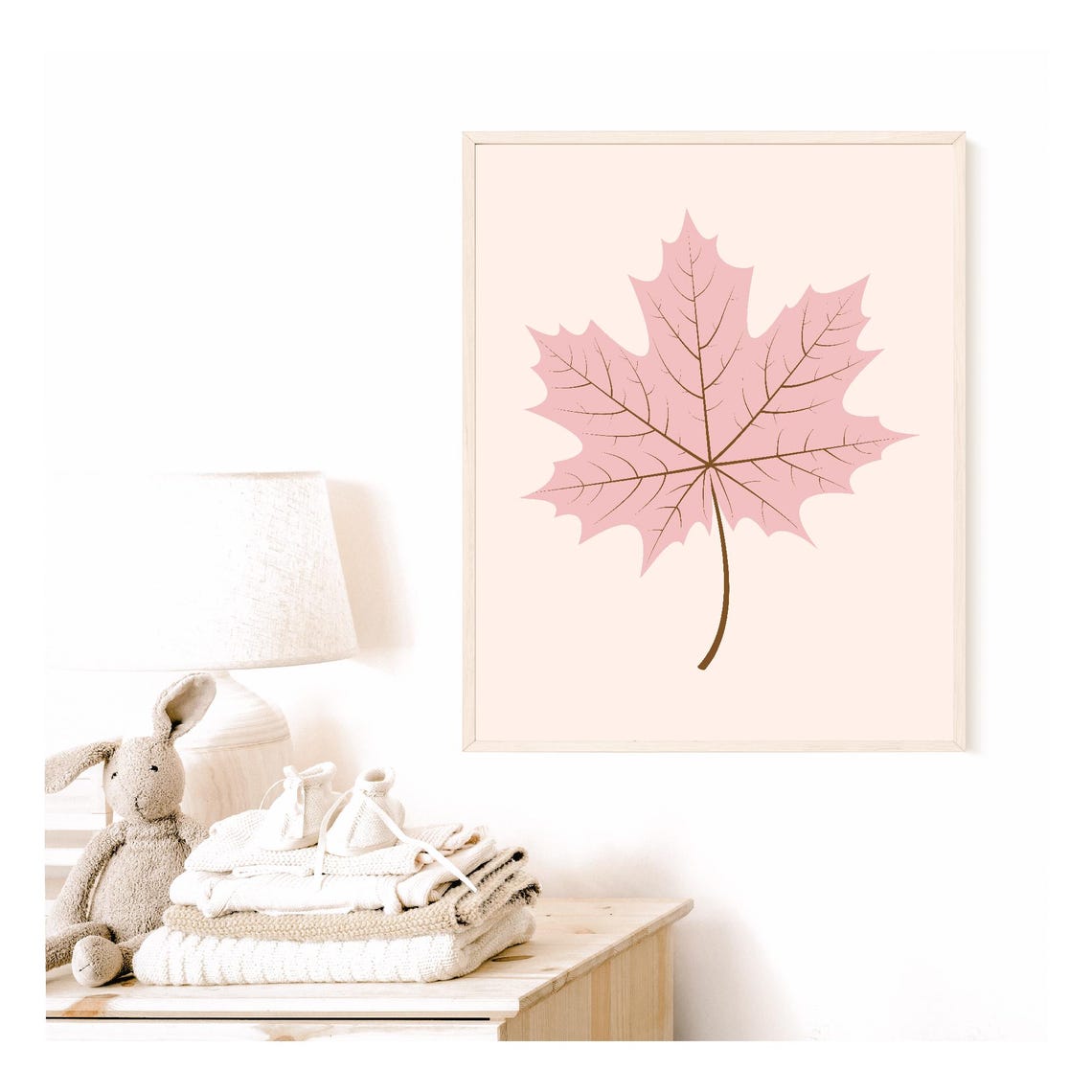 Pink Maple Leaf Botanical Minimalist Fall Autumn Nursery Wall Art - Image 2