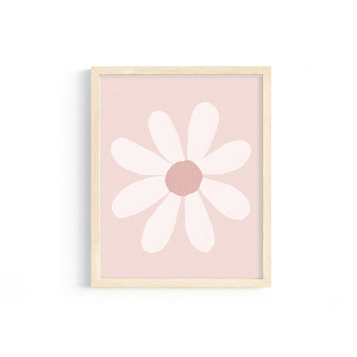 White Daisy Blush Pink Speckled Minimalist Nursery Girls Room Wall Art