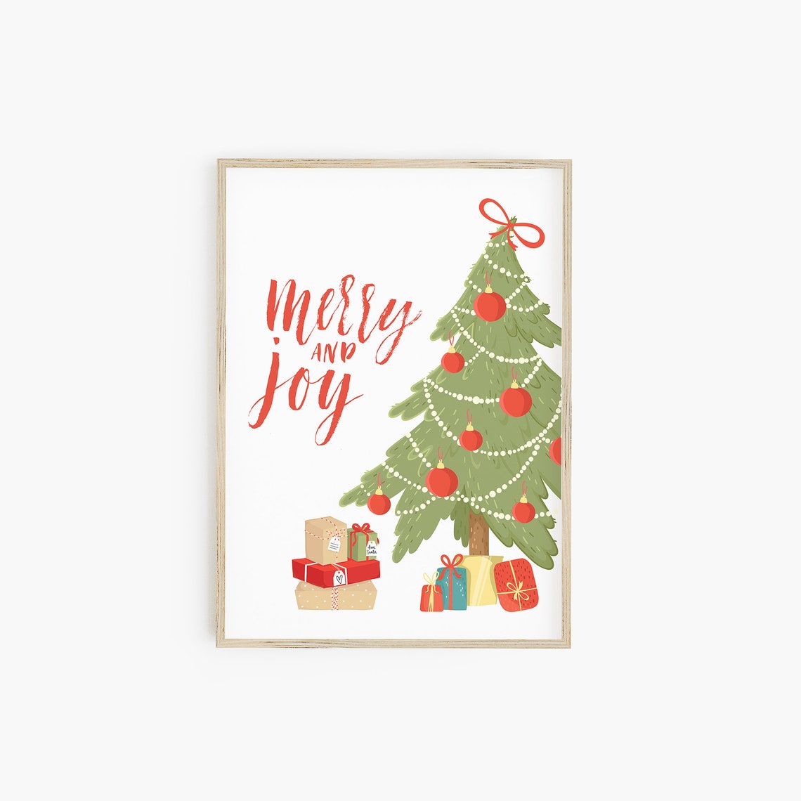 Merry And Joy Red Script Decorated Christmas Tree Gift Print - Image 2
