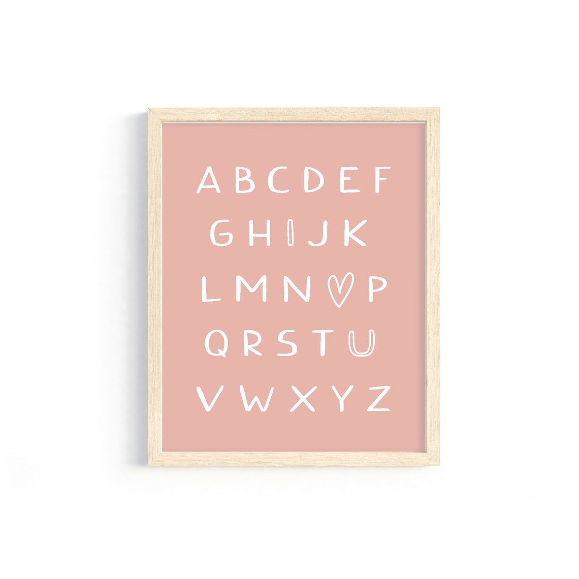 Blush Pink ABC Alphabet Letters Heart Nursery Playroom Wall Poster