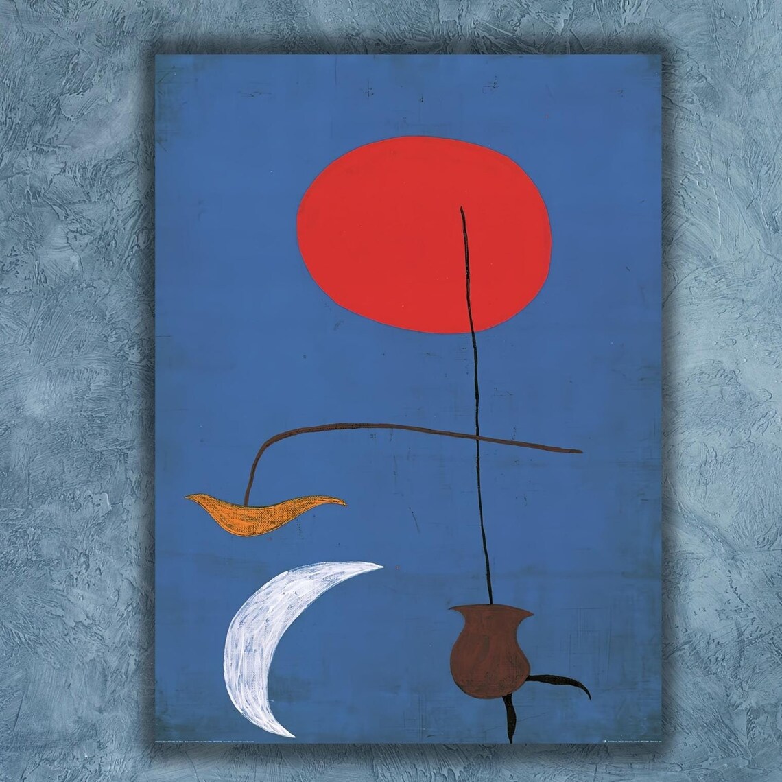 Surrealist Red Sun and Moon Blue Abstract Joan Miro Style Art Poster - Image 3