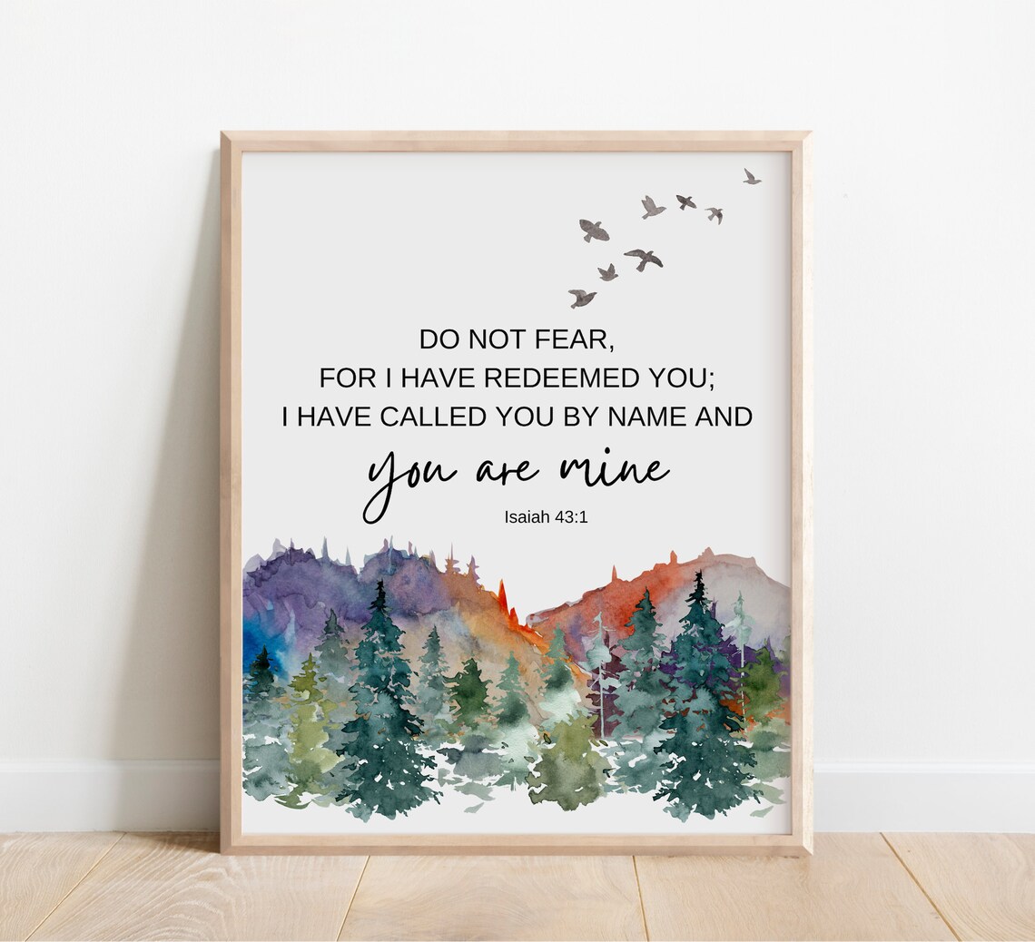 Isaiah 43:1 You Are Mine Watercolor Forest Flying Birds Scripture Poster