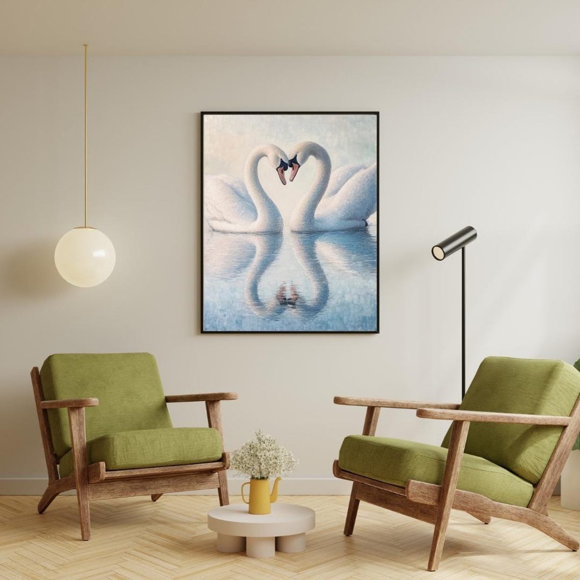 Love Heart Swans Wall Art Posters Cafe Decor Home World Poster Design