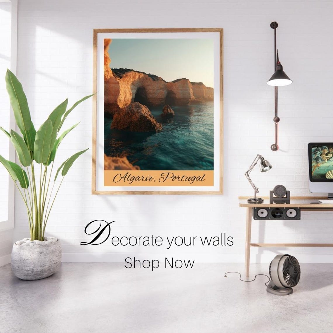 Algarve Portugal Rocky Arch Turquoise Ocean Sunset Travel Poster
