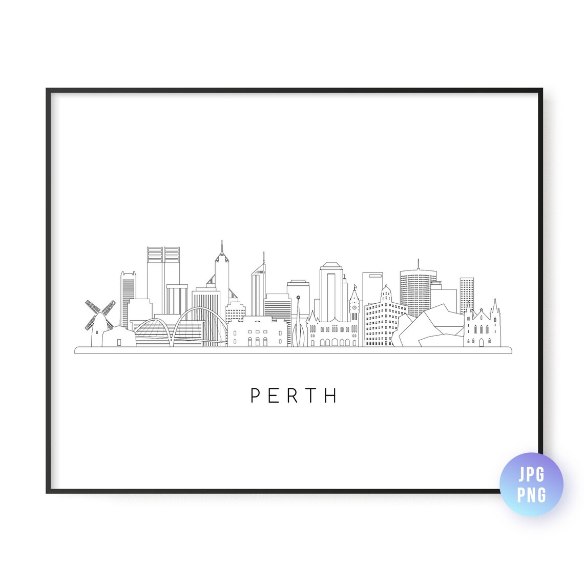 Perth Western Australia Skyline Line Art Minimalist City Poster