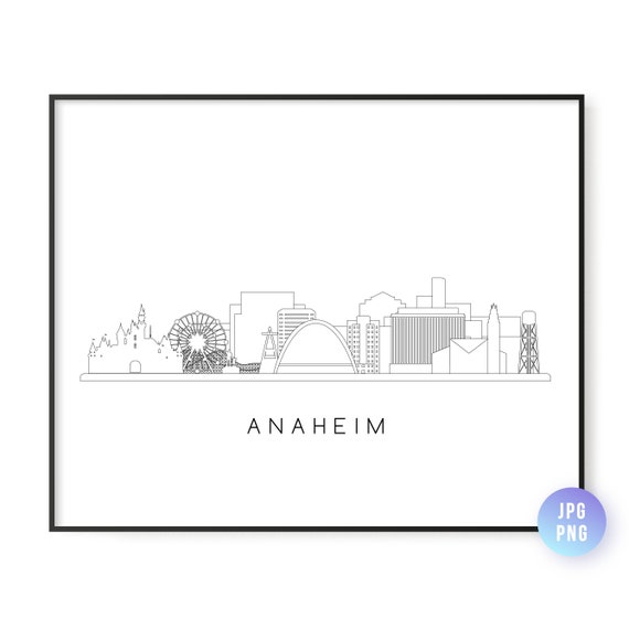 Anaheim Skyline Print City Ca Line Art Instant Wall Jpg Png