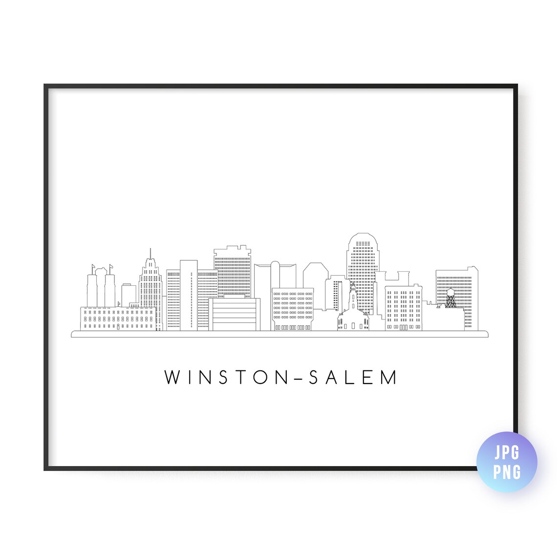 Winston Salem Skyline Line Art Travel Poster