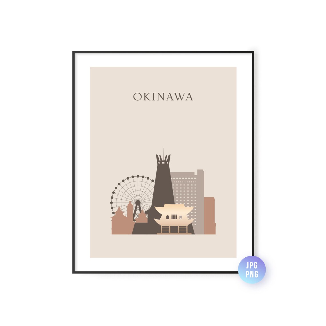 Okinawa Japan Minimalist Boho Skyline Coastal Travel Art Print