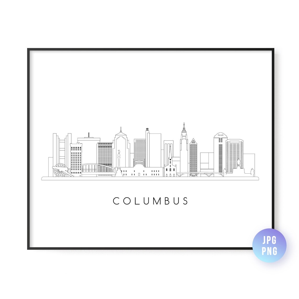 Columbus Skyline Line Art Art Print, Ohio