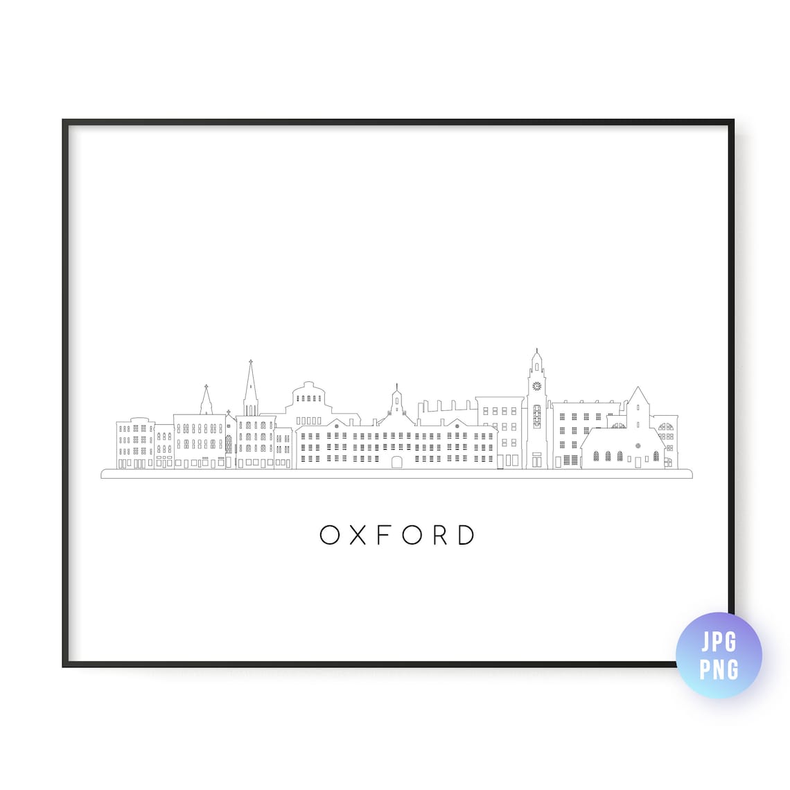 Oxford Ohio Charming Historic College Town Skyline Line Art Poster