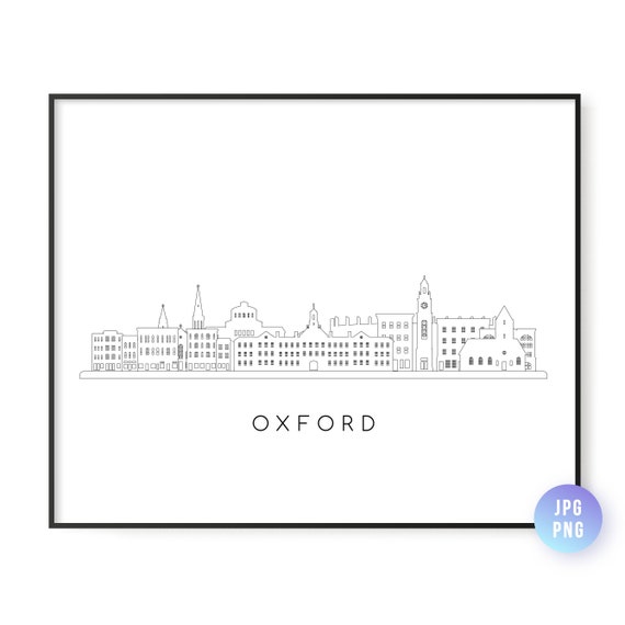 Oxford Ohio Skyline Print City Line Art Instant Wall Jpg Png
