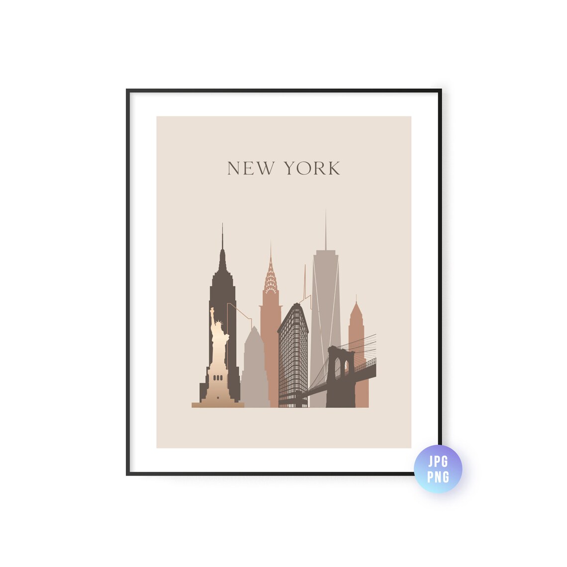New York Skyline Print, Boho Style City Art