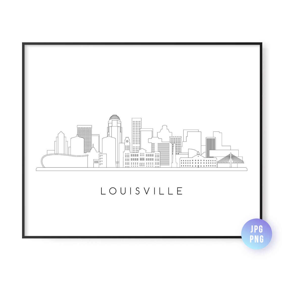 Louisville Skyline Minimalist Black and White Line Art City Poster