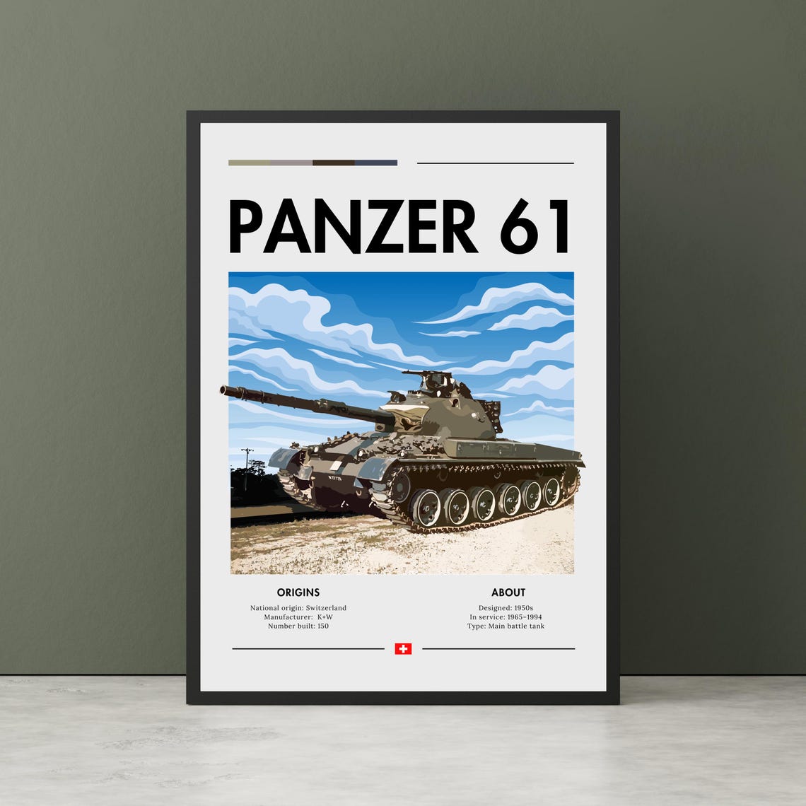 Swiss Panzer 61 Main Battle Tank Spec Sheet Military History Poster
