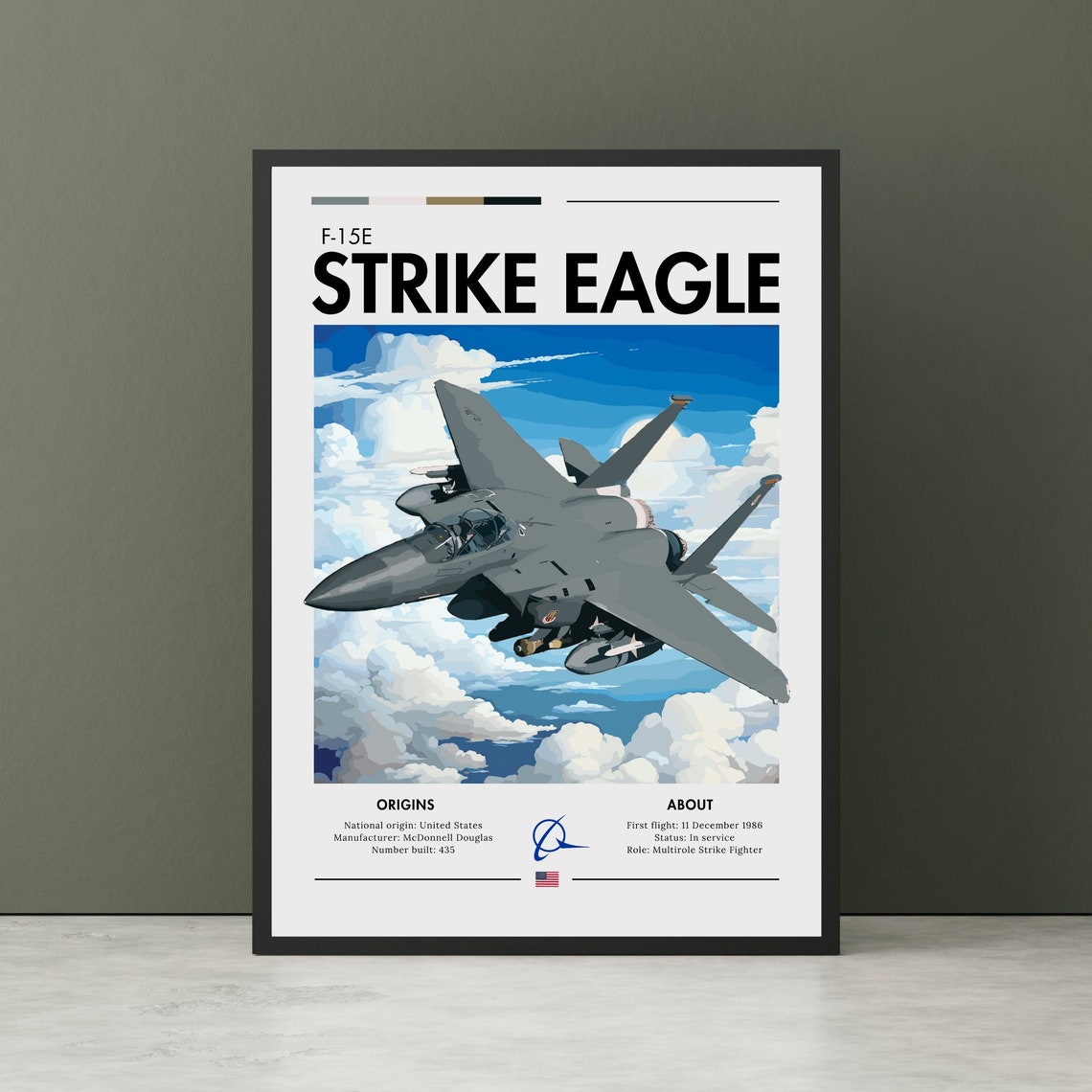 McDonnell Douglas F-15E Strike Eagle Fighter Jet Clouds Poster