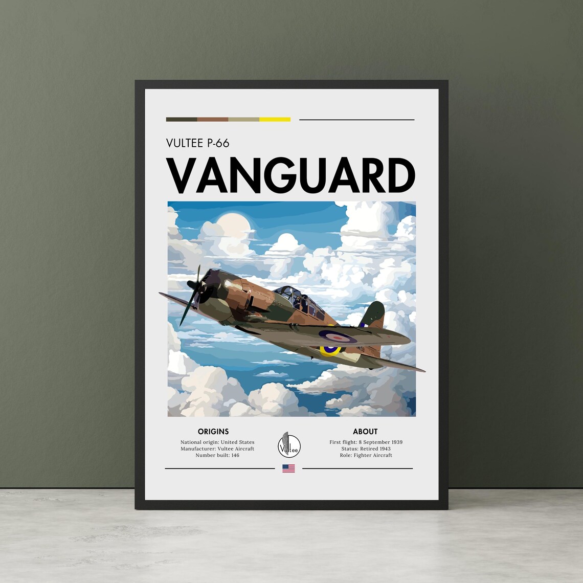 Vultee P-66 Vanguard WWII Fighter Aircraft Aviation History Poster