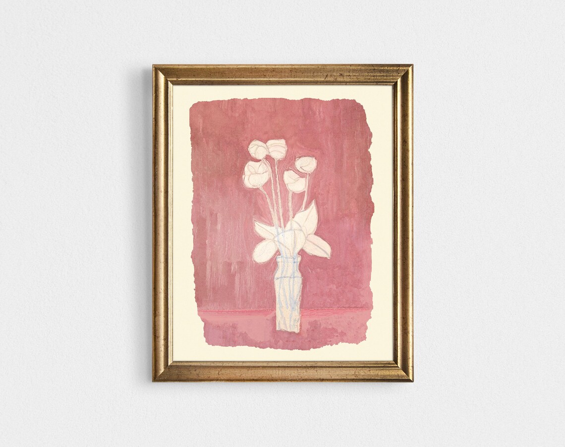 Pink Tulips Floral Still Life in Vase on Rosy Abstract Poster - Image 3