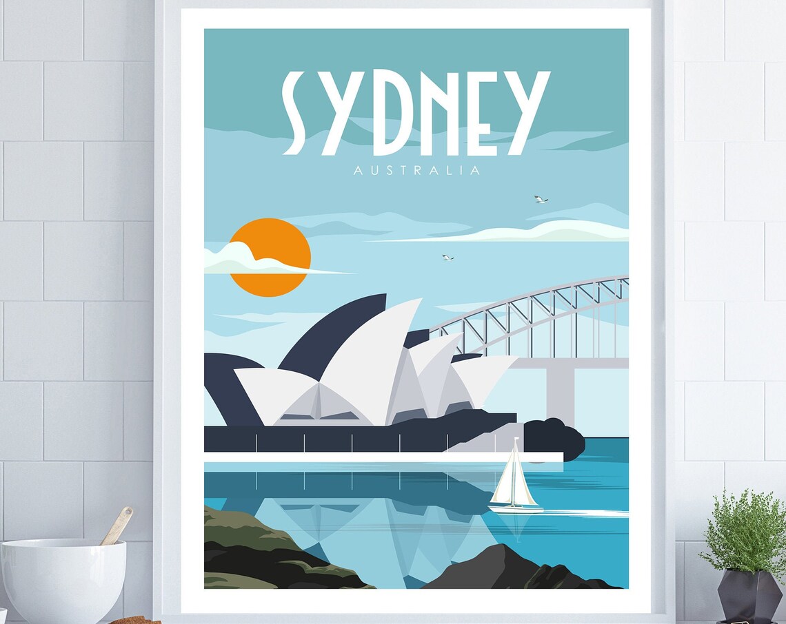 Sydney Retro Travel Poster, Australia Travel Art