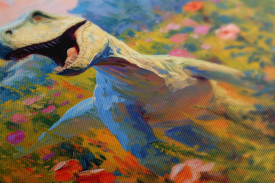 T Rex Dinosaur Roaring In A Colorful Wildflower Field Poster - Image 4