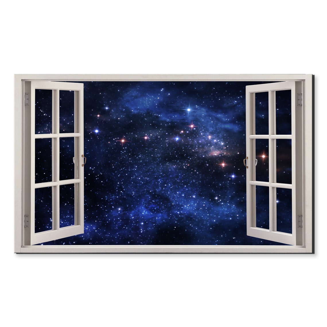 Beautiful Blue Deep Space Nebulae Stars Window View Window Frame Style Modern Design Home Decor Print Wall Art Picture Ready To Hang