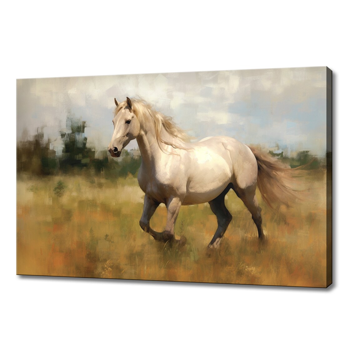 Beautiful White Horse Vintage Painting Style Print Farmhouse Decor Art Neutral Nature Picture Wall Hanging Fine Art Vintage