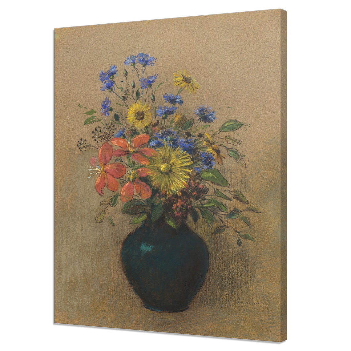 Odilon Redon Wildflower Bouquet Dark Teal Vase Cornflowers Art Print