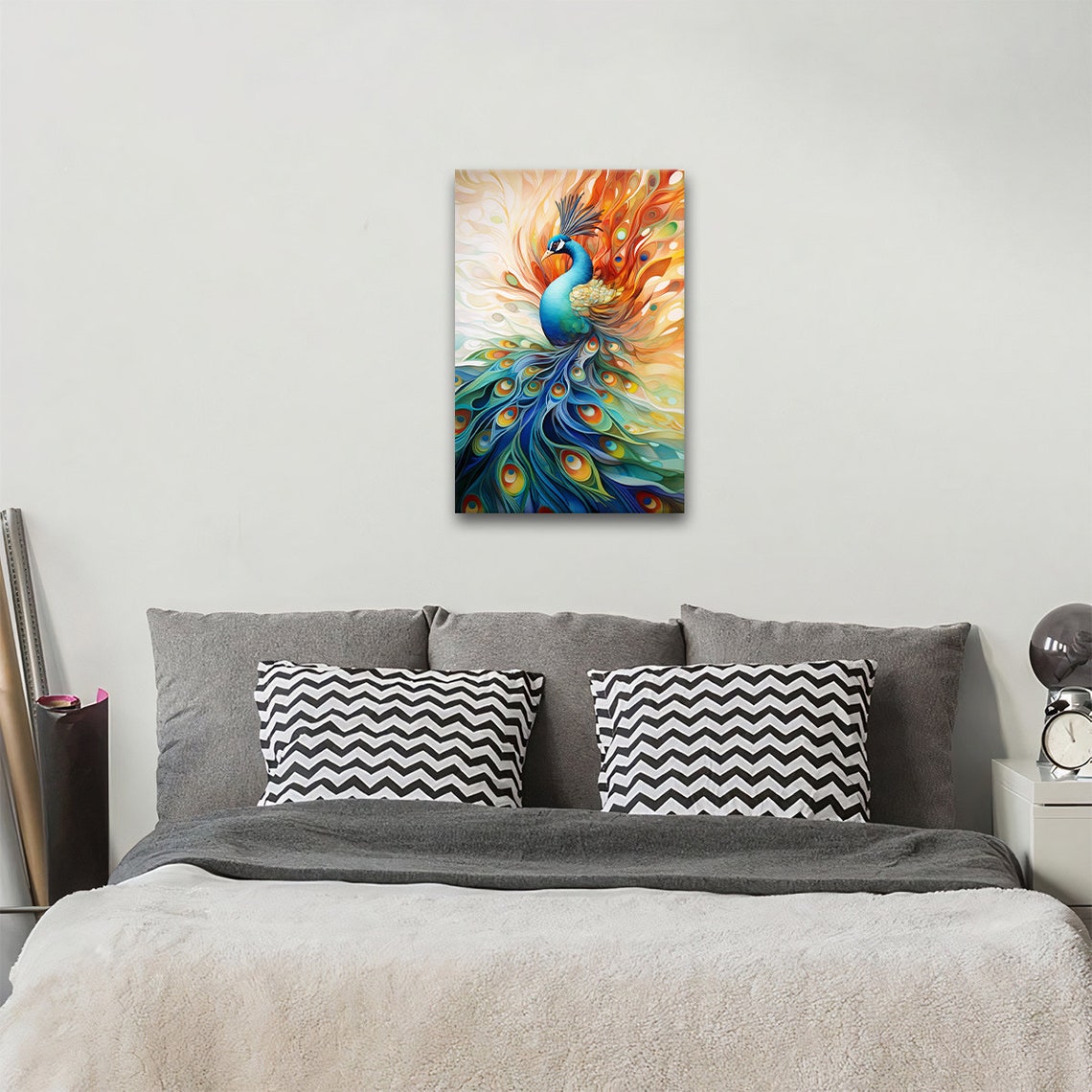 Stylized Peacock With Rainbow Tail Feathers Colorful Bird Art Poster - Image 2