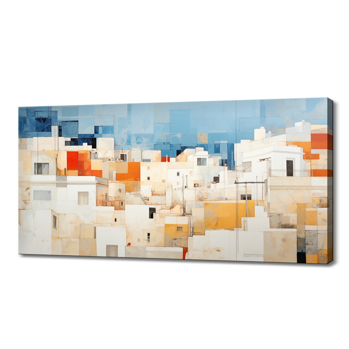 Athens Greece Whitewashed Old Town Houses Geometric Sunny Art Poster