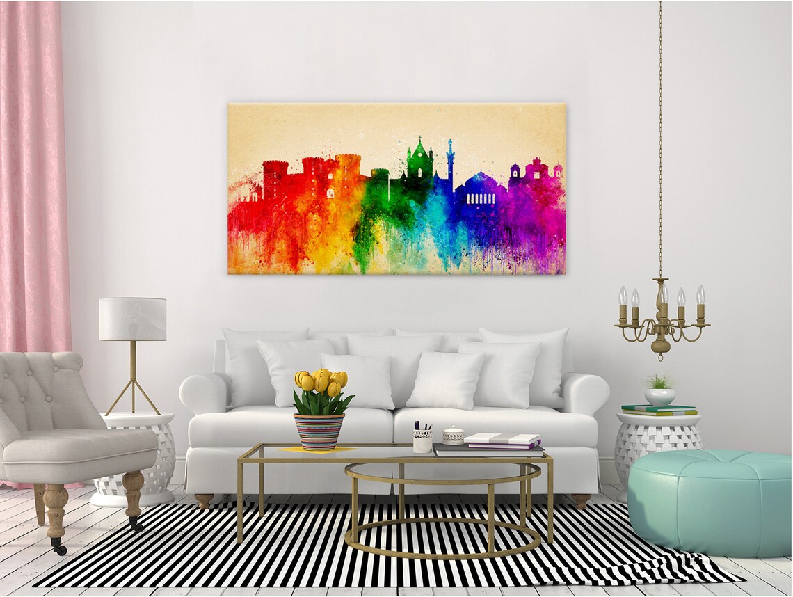 Naples Italy Historic Castel Skyline Rainbow Watercolour Travel Poster - Image 2