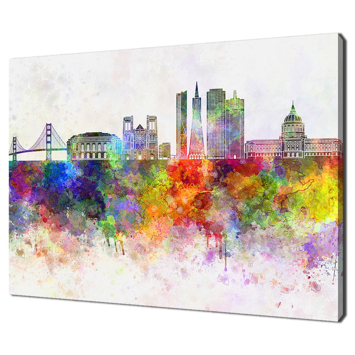 San Francisco Skyline Watercolor Colorful City Landmarks Art Poster