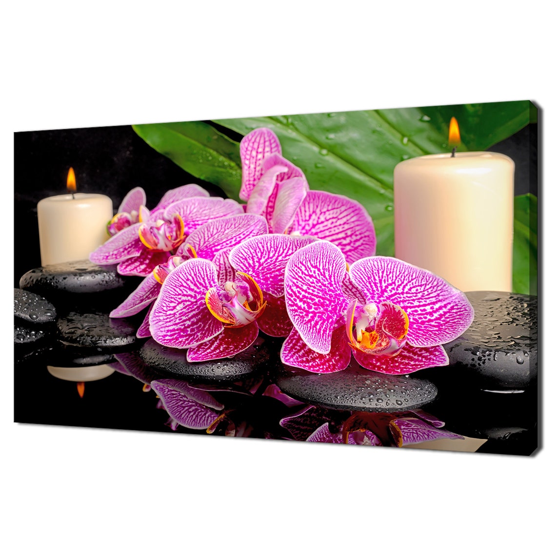 Pink Orchid Flowers Candles Black Stones Zen Spa Calm Modern Print