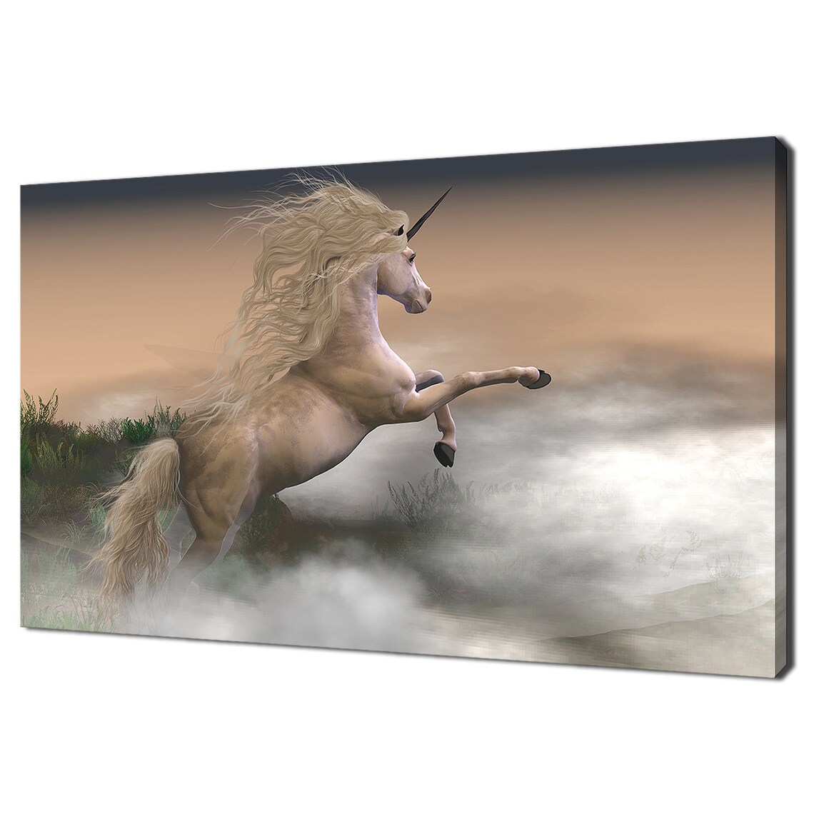 Unicorn Misty Cloudy Mountain, Modern Art Print