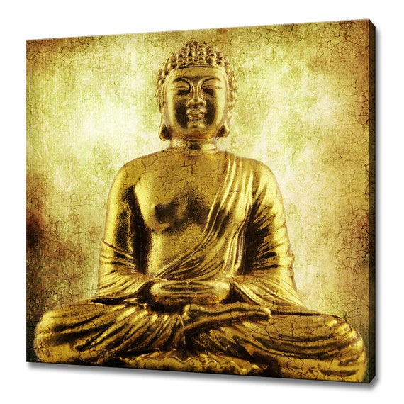 Golden Ethnic Sitting Buddha Modern Design Home Decor Print Wall Art Picture