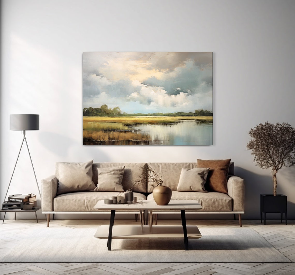Dramatic Sky Over Golden Wetland Water Reflections Nature Poster - Image 4